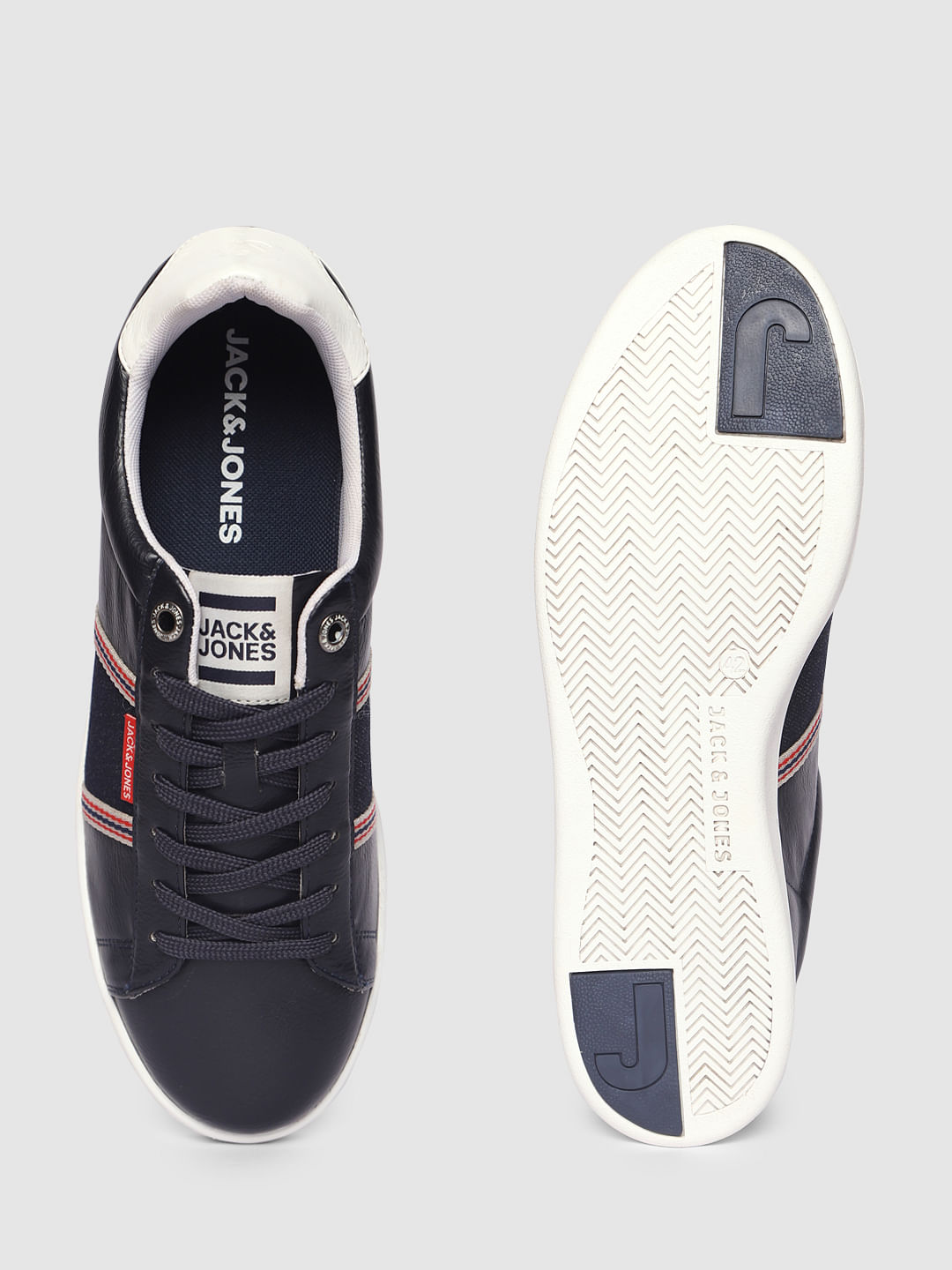 Navy Blue Denim Detail Pu Sneakers