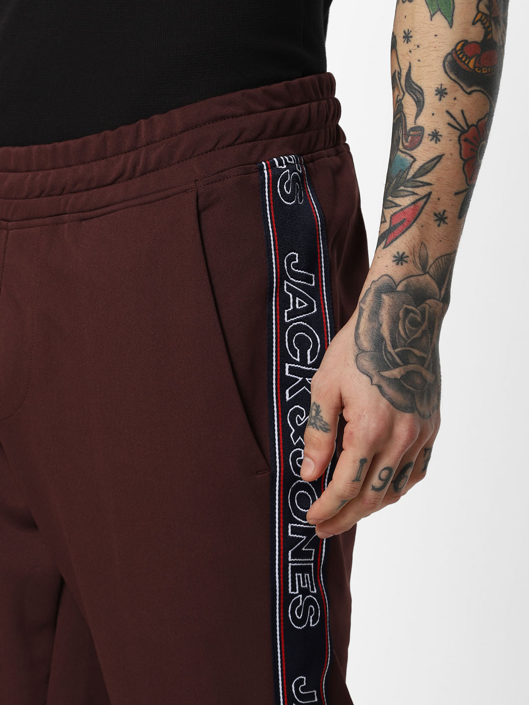 Burgundy Tape Detail Sweatpants