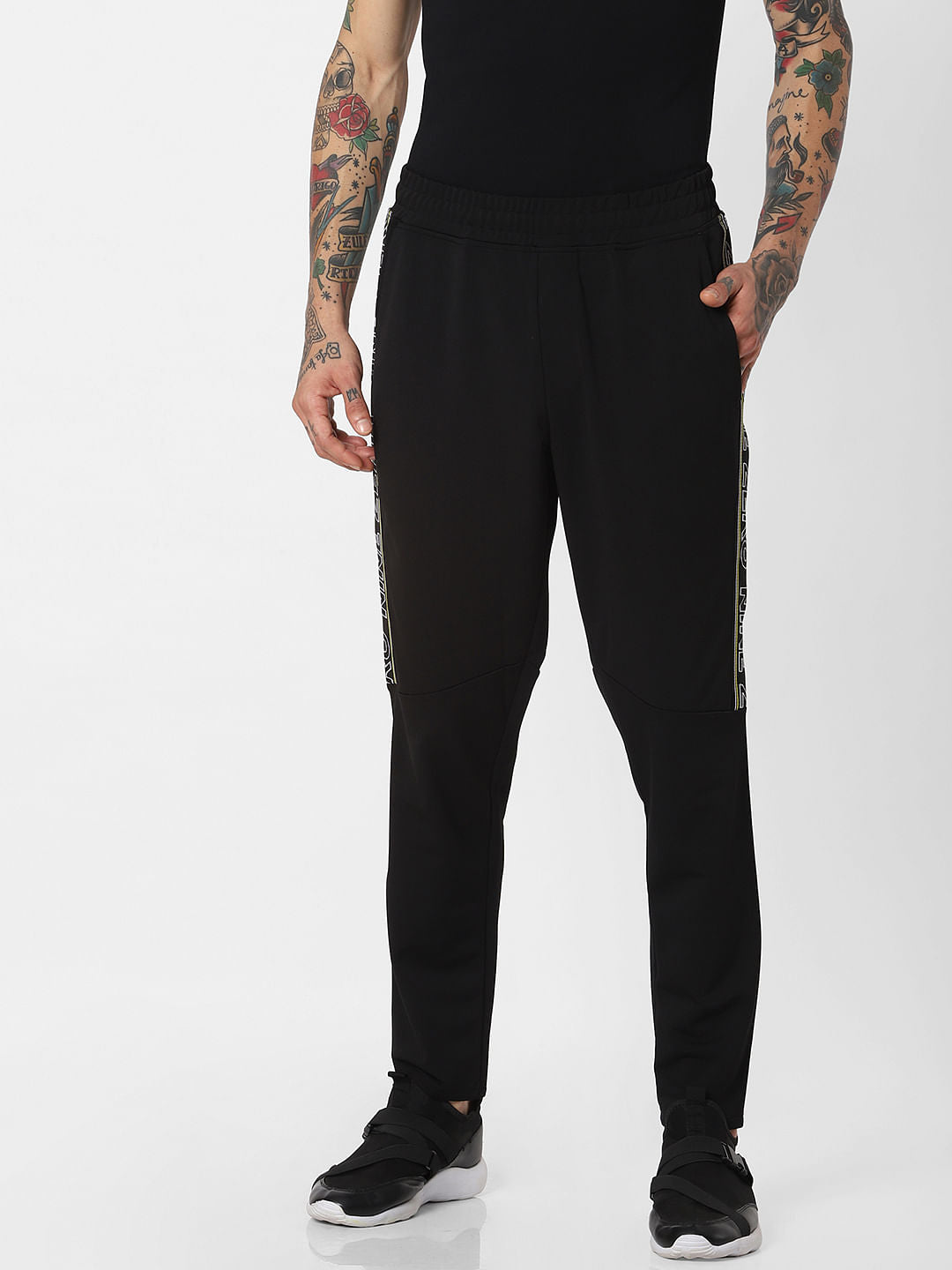 Black Tape Detail Sweatpants - S