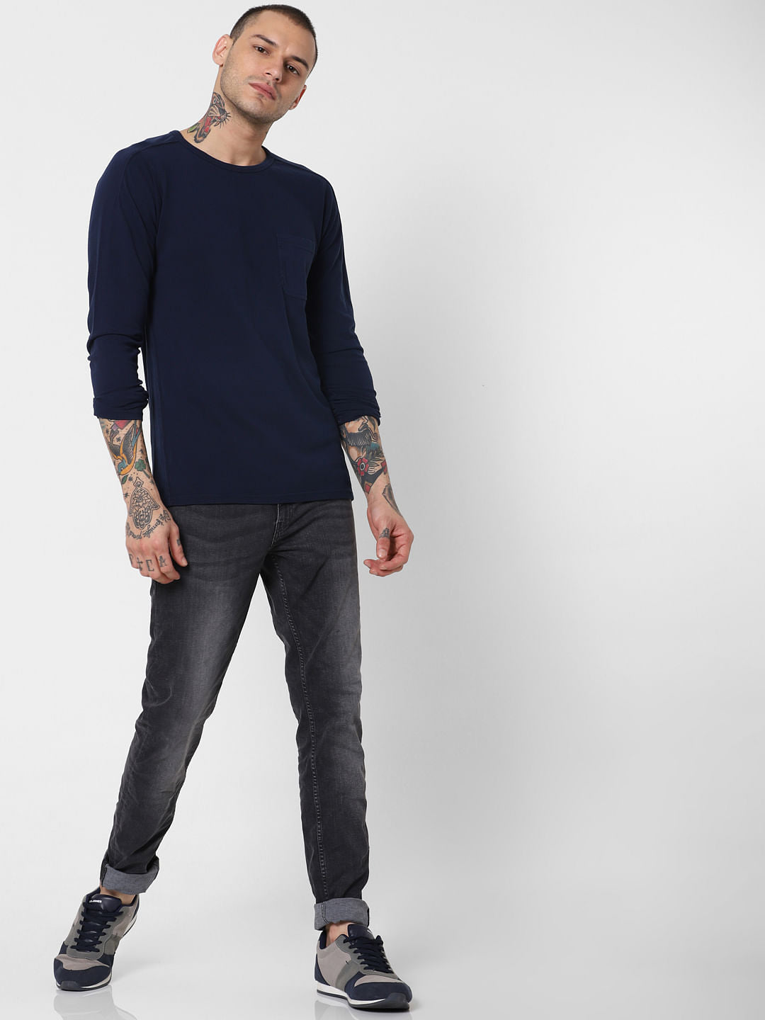 Black Low Rise Washed Glenn Slim Fit Jeans - 28/30