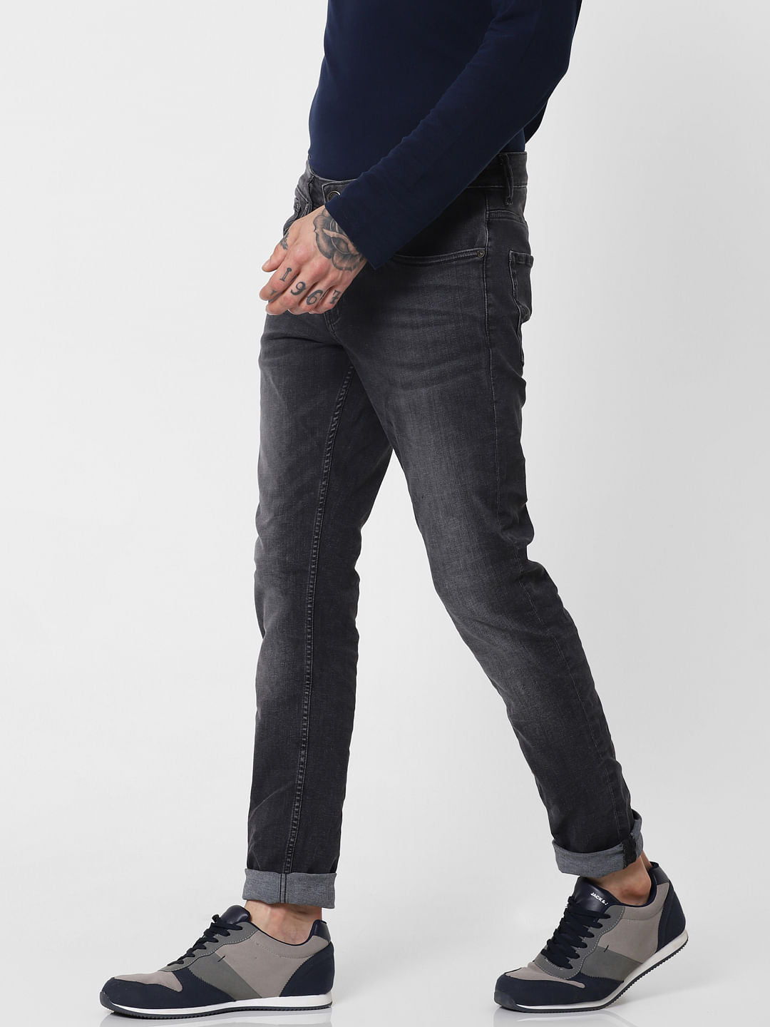 Black Low Rise Washed Glenn Slim Fit Jeans