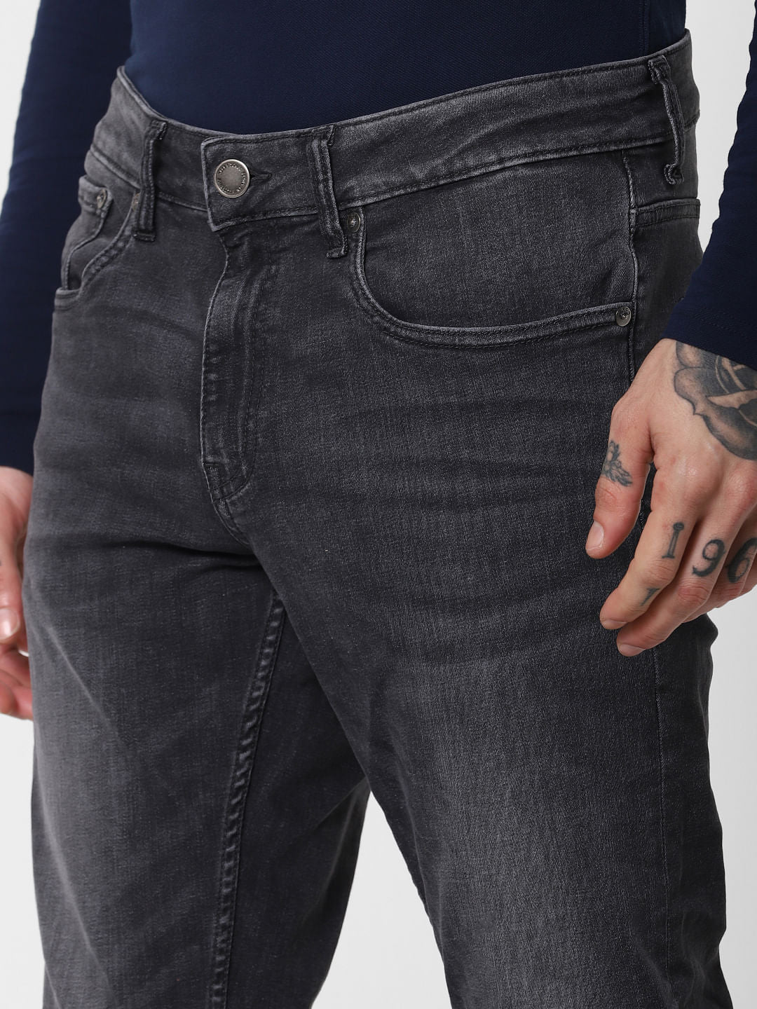 Black Low Rise Washed Glenn Slim Fit Jeans
