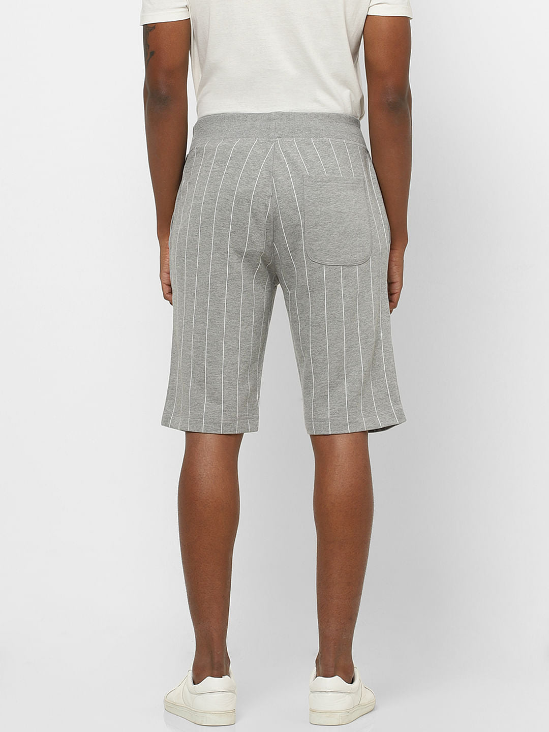 Grey Mid Rise Striped Sweatshorts