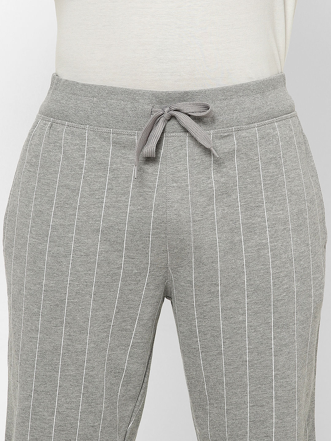 Grey Mid Rise Striped Sweatshorts
