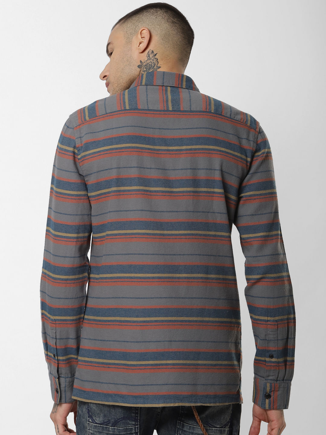 Grey Striped Full Sleeves Shirt