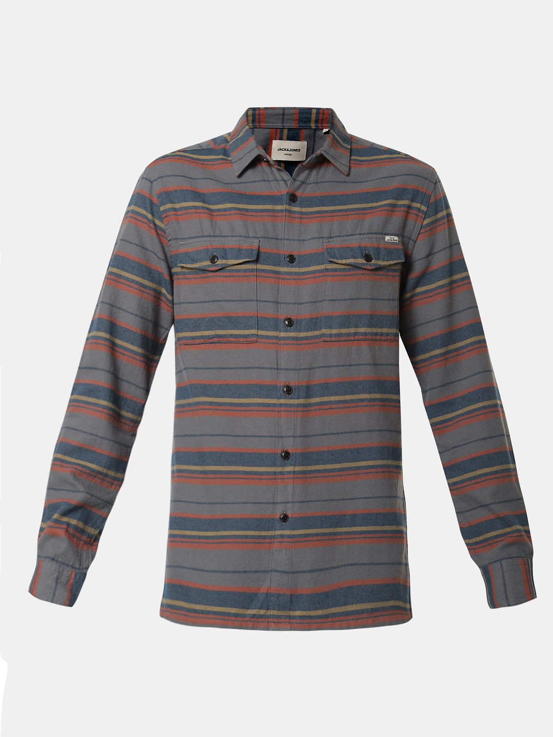 Grey Striped Full Sleeves Shirt