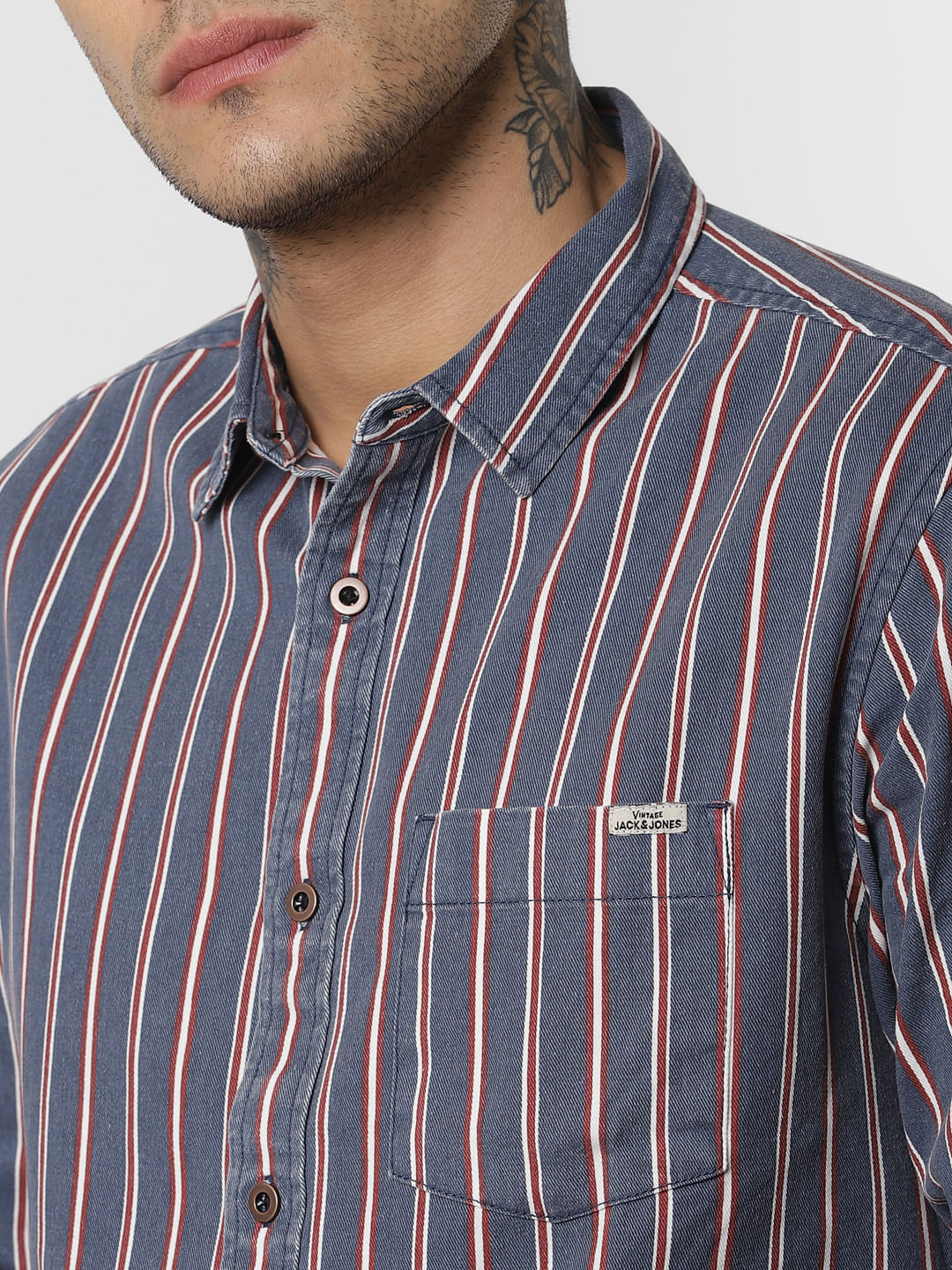 Blue Striped Full Sleeves Shirt