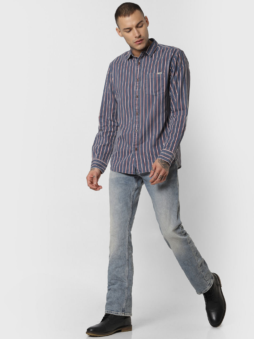 Blue Striped Full Sleeves Shirt