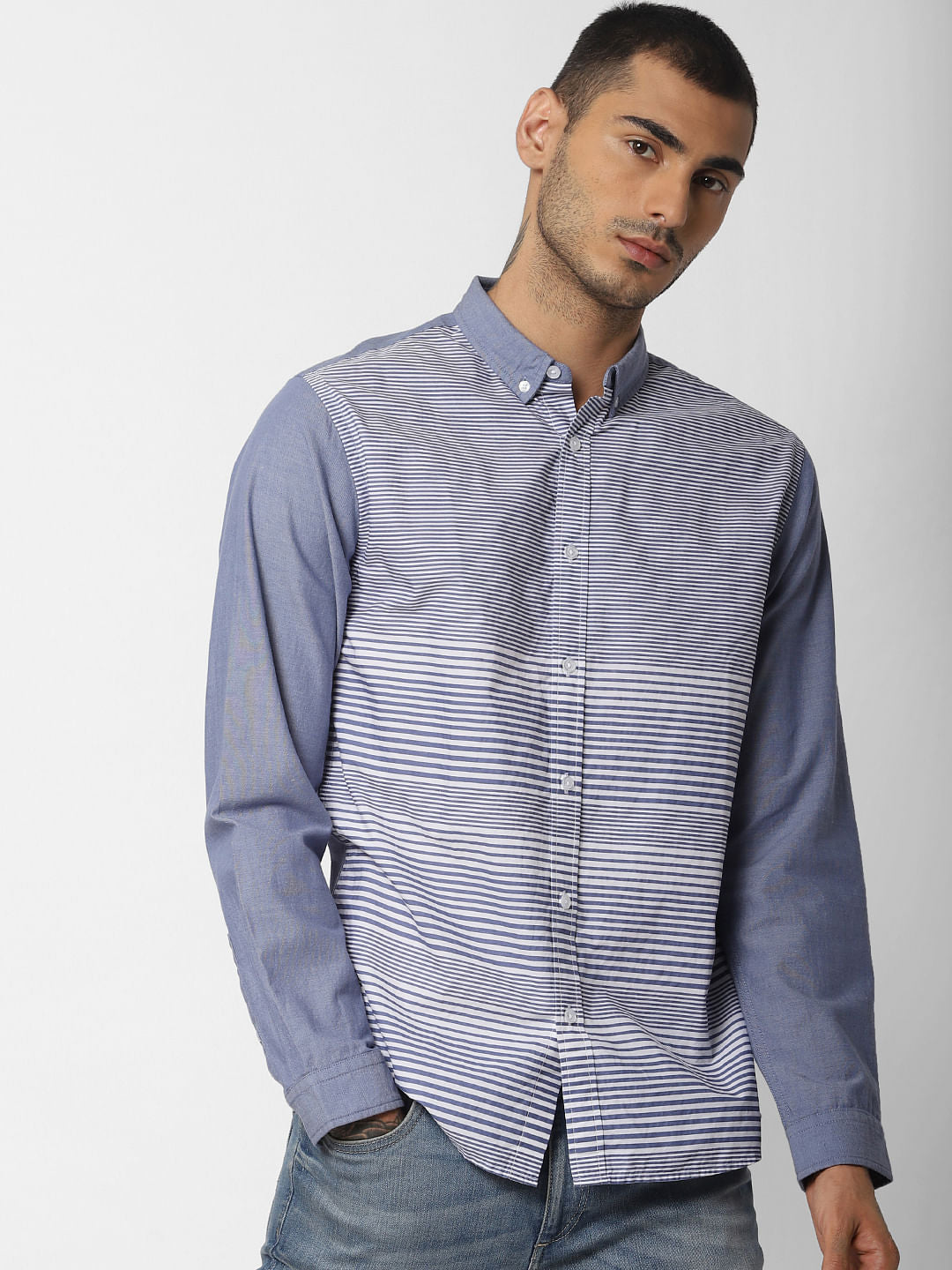 Blue Striped Full Sleeves Shirt
