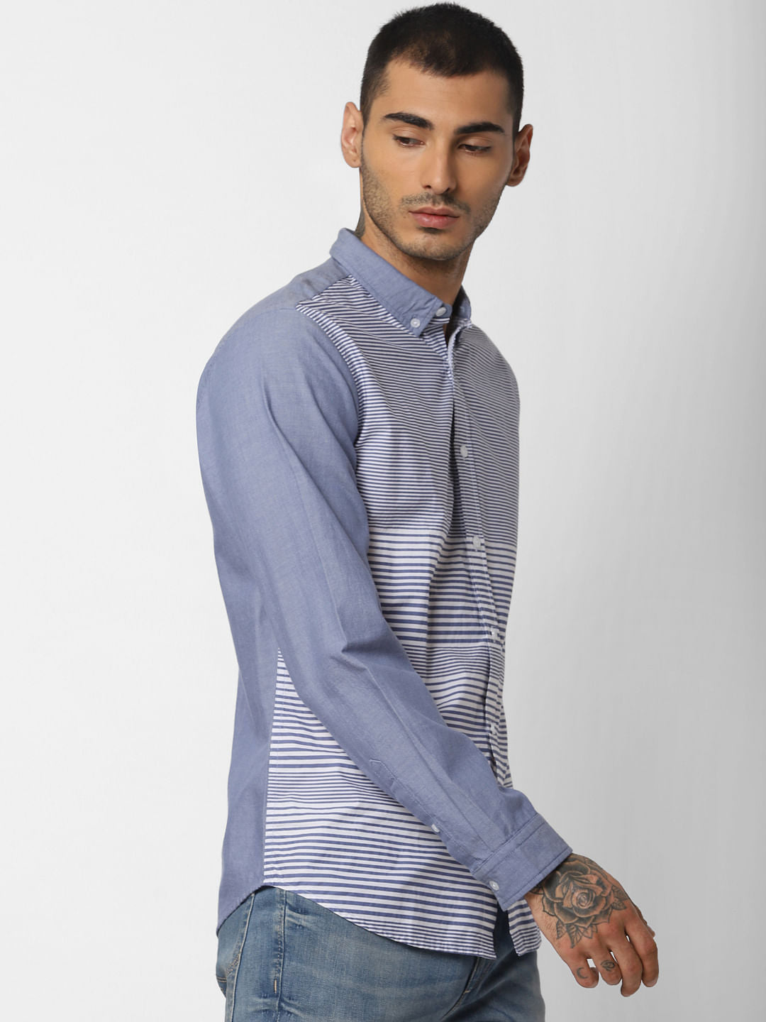 Blue Striped Full Sleeves Shirt