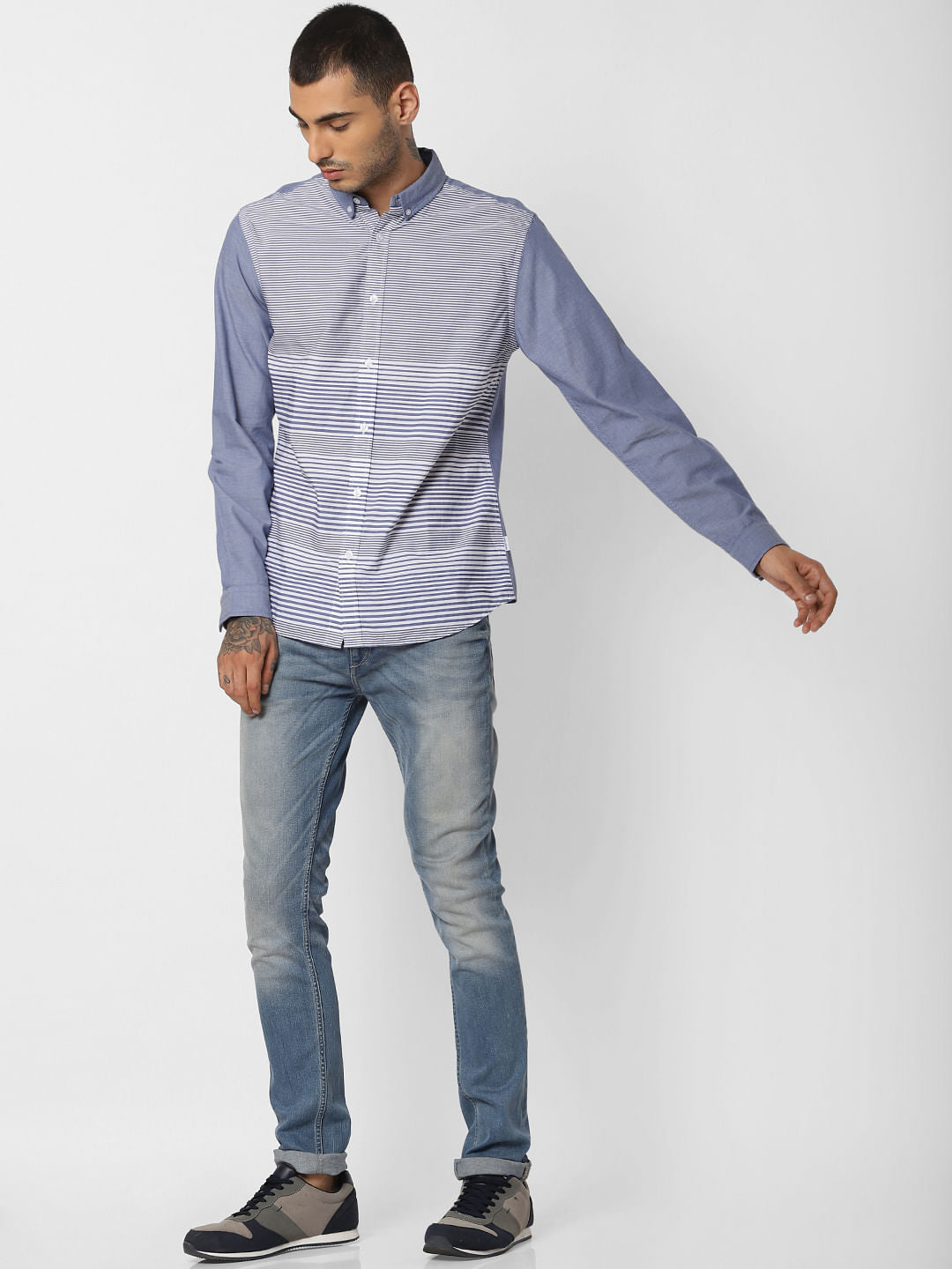 Blue Striped Full Sleeves Shirt