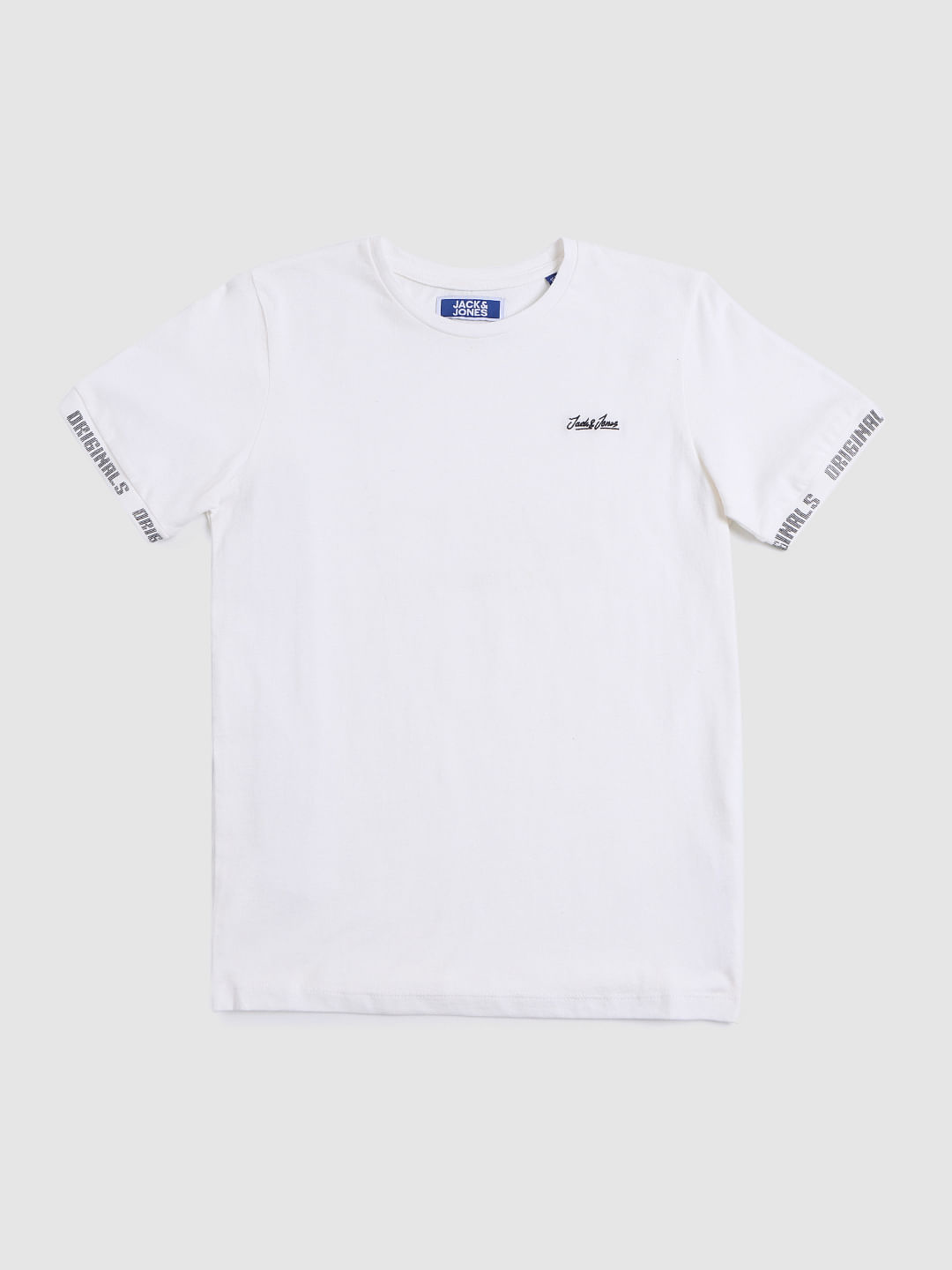 Boys White Logo Sleeves Print Crew Neck T-shirt - 128/8Y