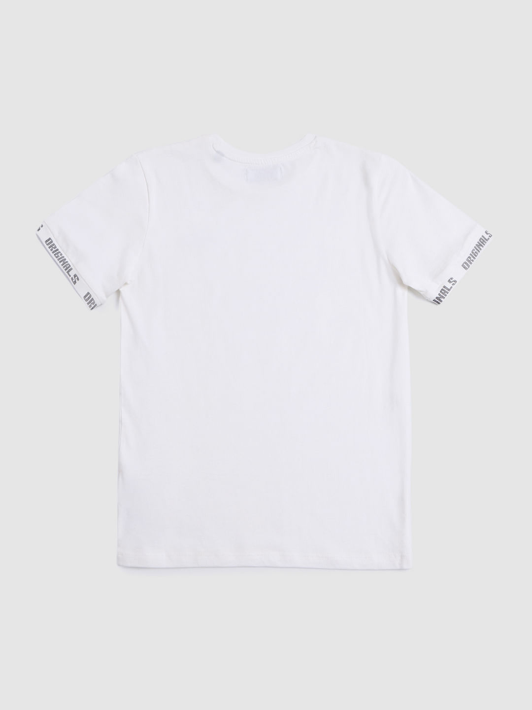 Boys White Logo Sleeves Print Crew Neck T-shirt
