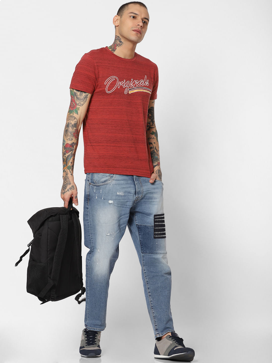 Blue Mid Rise Patch Detail Frank Anti Fit Jeans - 28/30