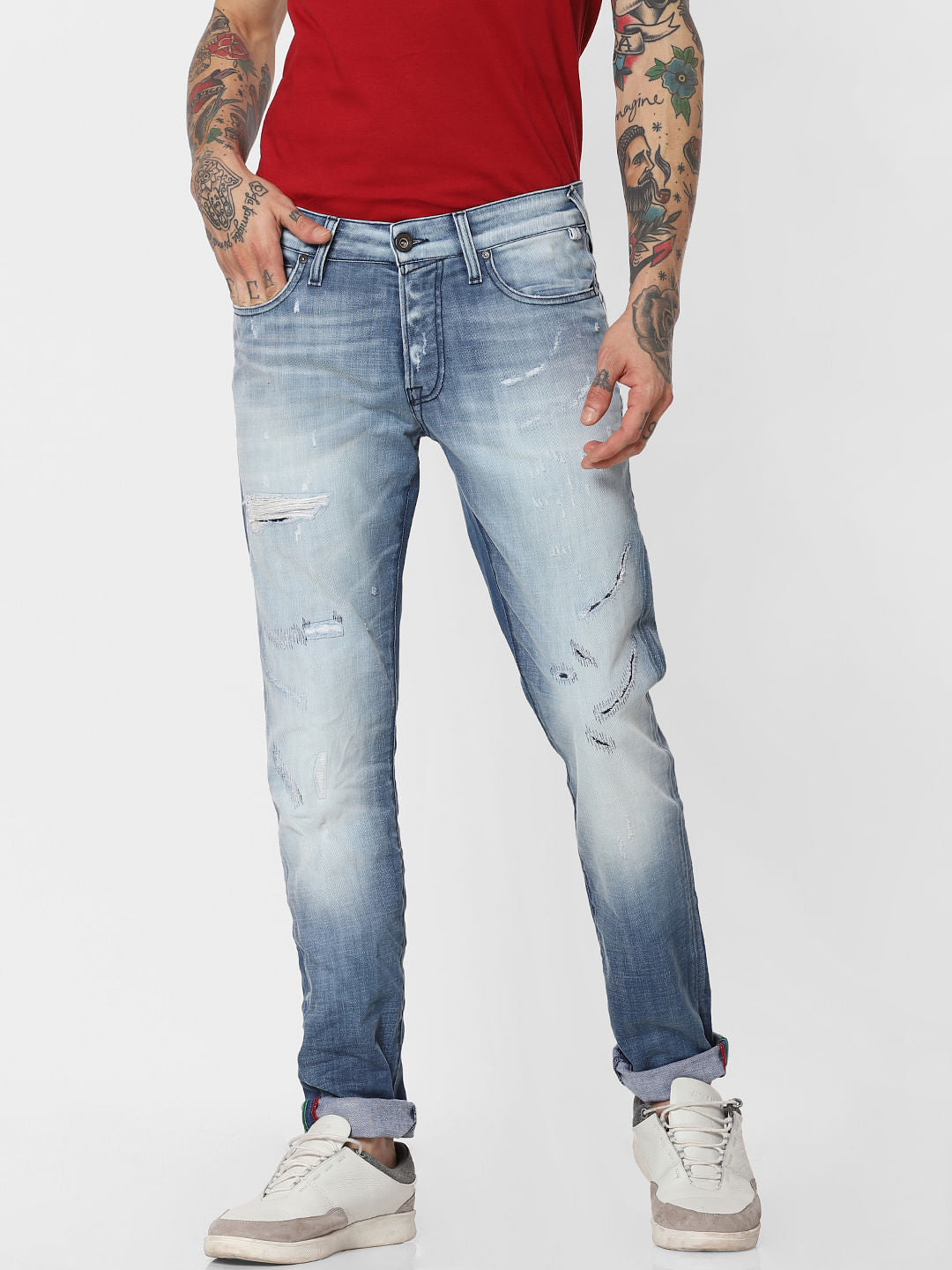 Blue Distressed Glenn Slim Fit Jeans