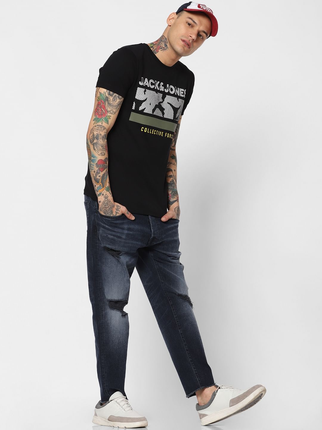 Blue Mid Rise Ripped Frank Anti Fit Jeans - 28/30