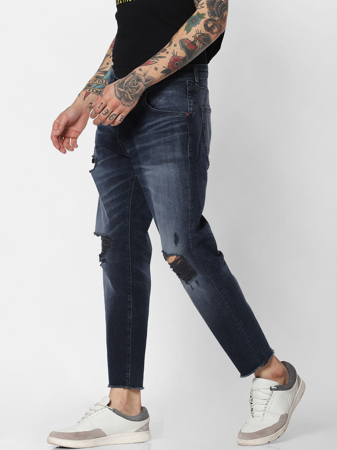 Blue Mid Rise Ripped Frank Anti Fit Jeans