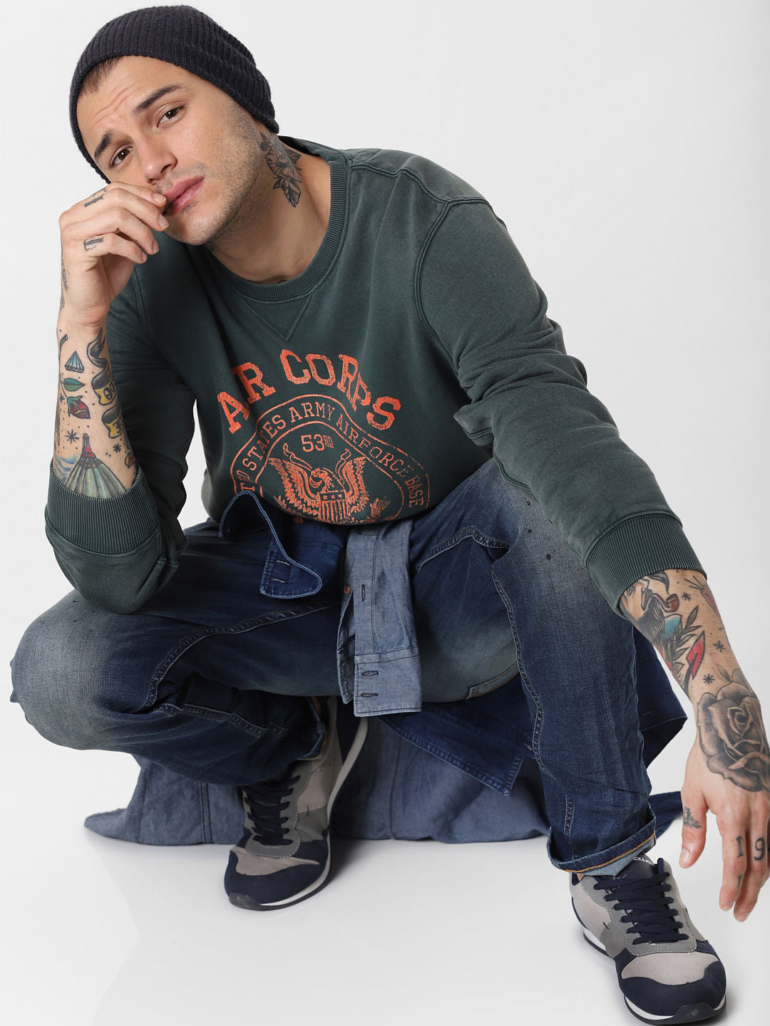 Green Text Print Sweatshirts