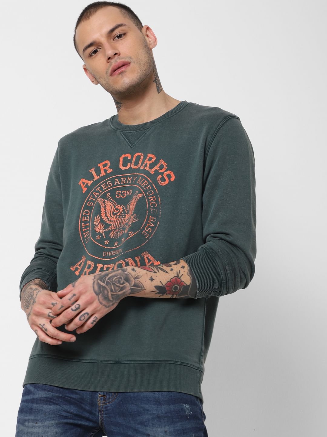 Green Text Print Sweatshirts