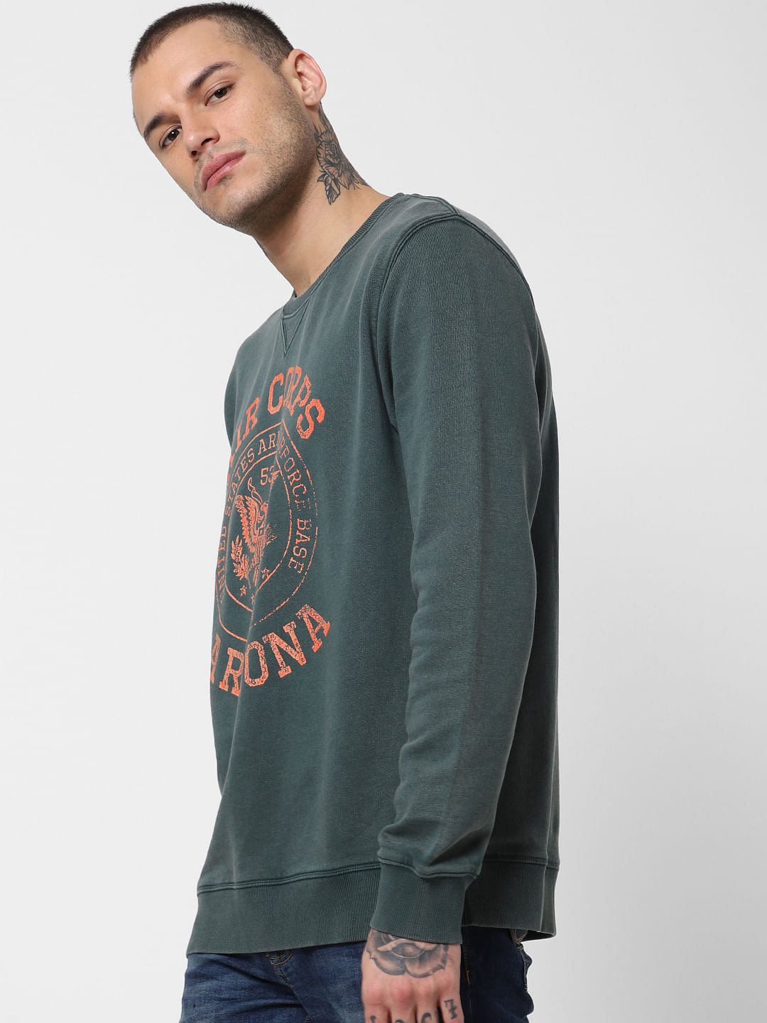 Green Text Print Sweatshirts