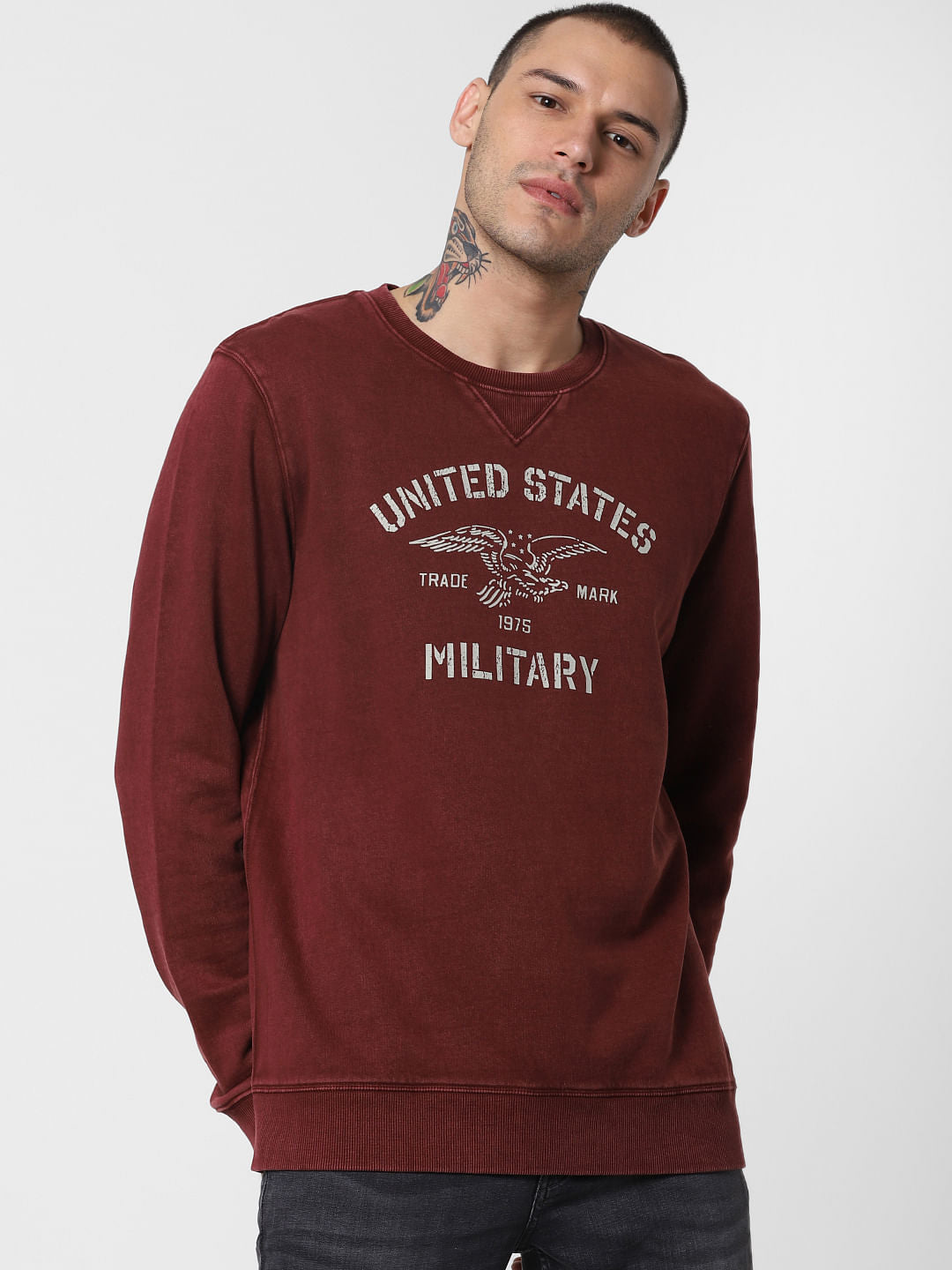 Dark Red Text Print Sweatshirt