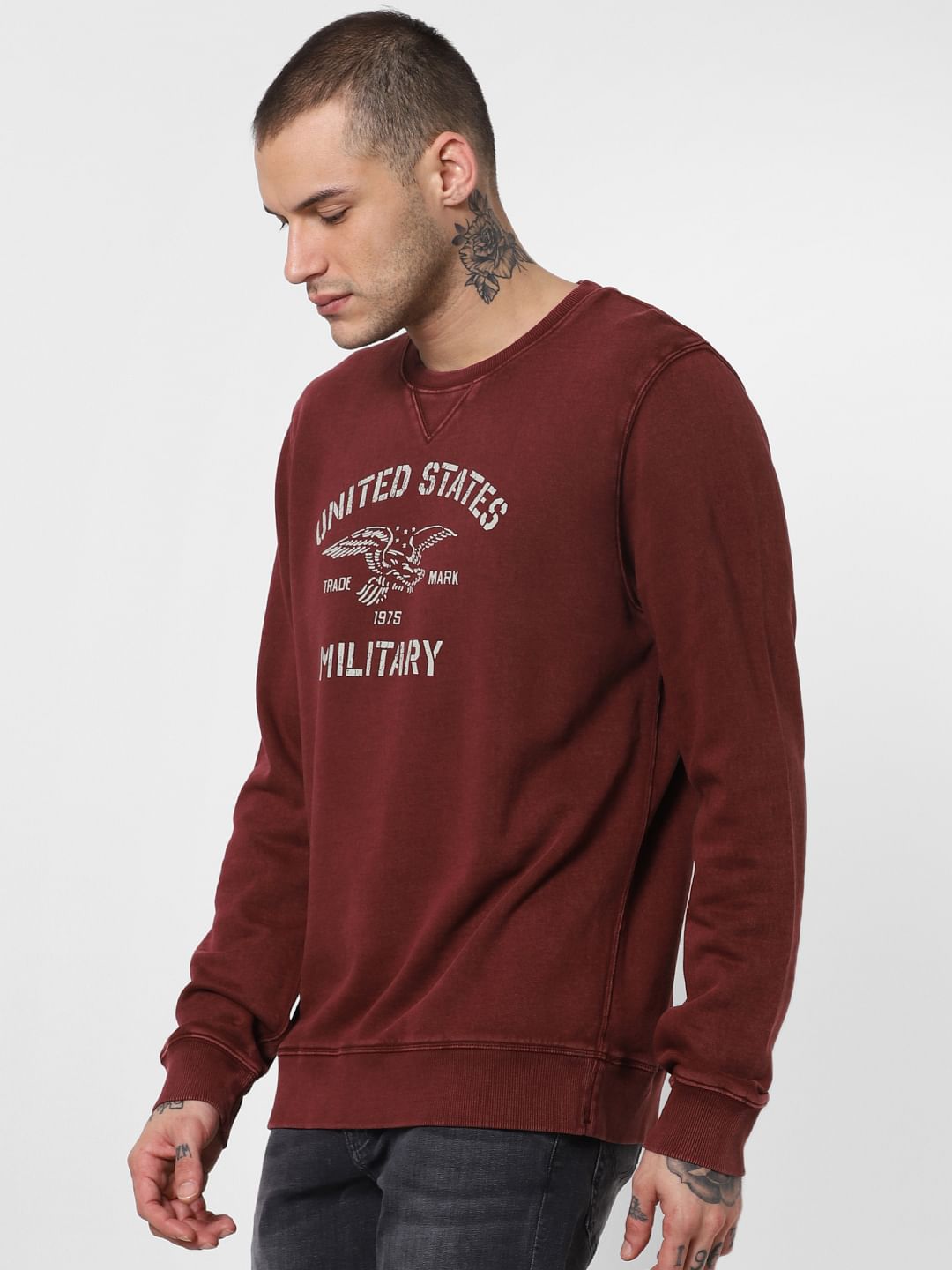 Dark Red Text Print Sweatshirt
