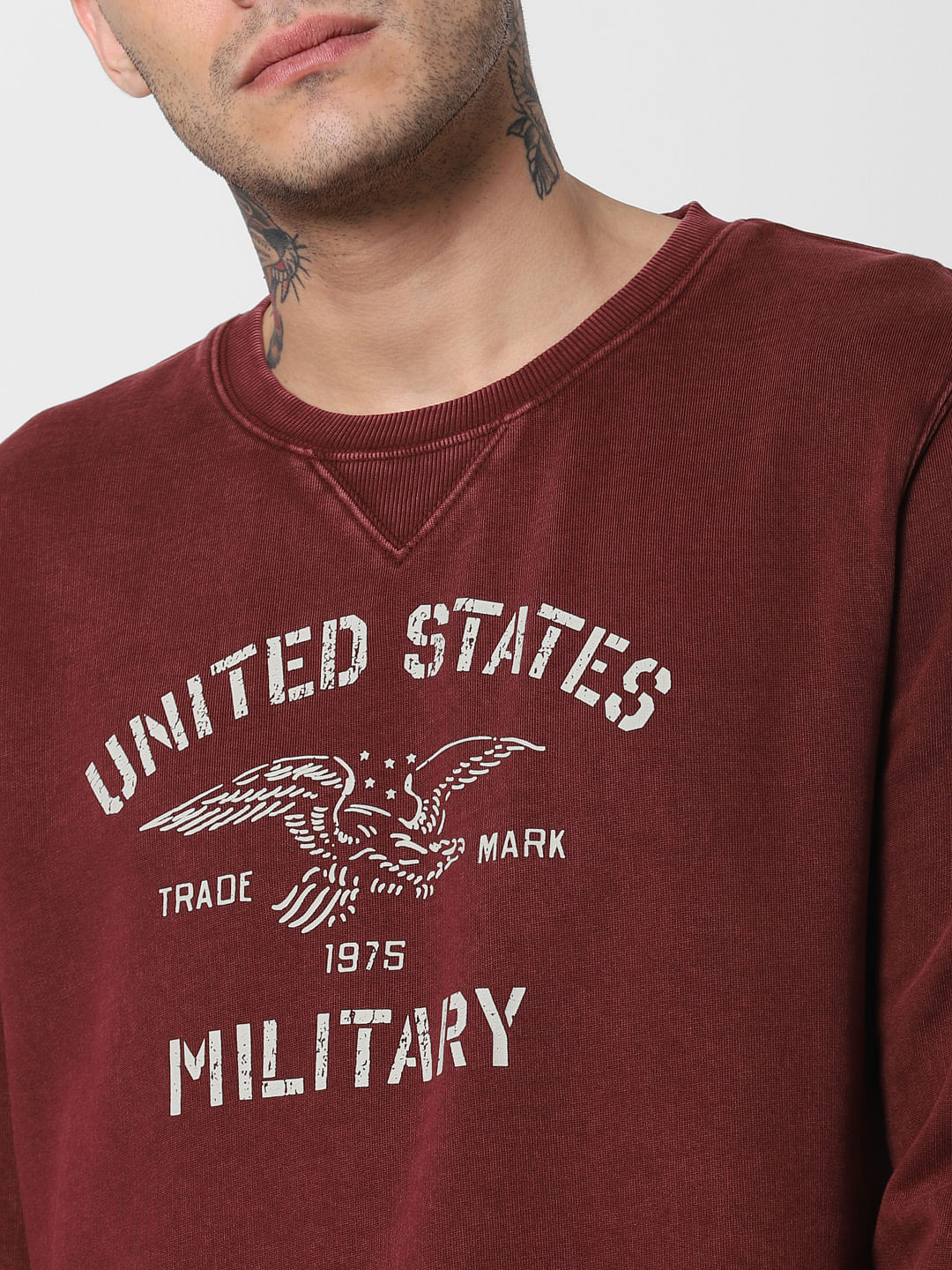 Dark Red Text Print Sweatshirt
