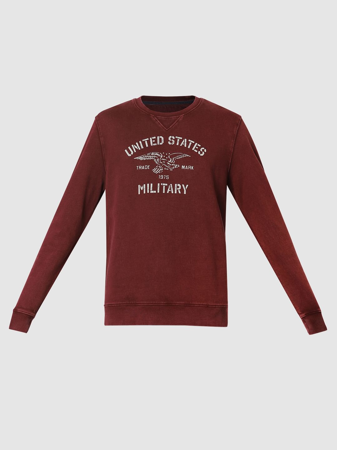 Dark Red Text Print Sweatshirt