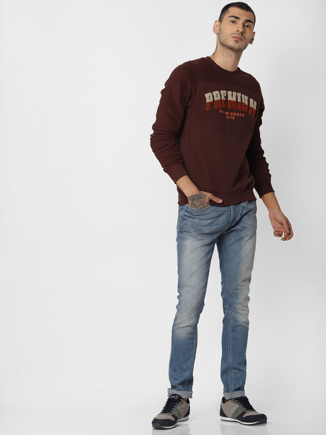 Burgundy Text Print Sweatshirt