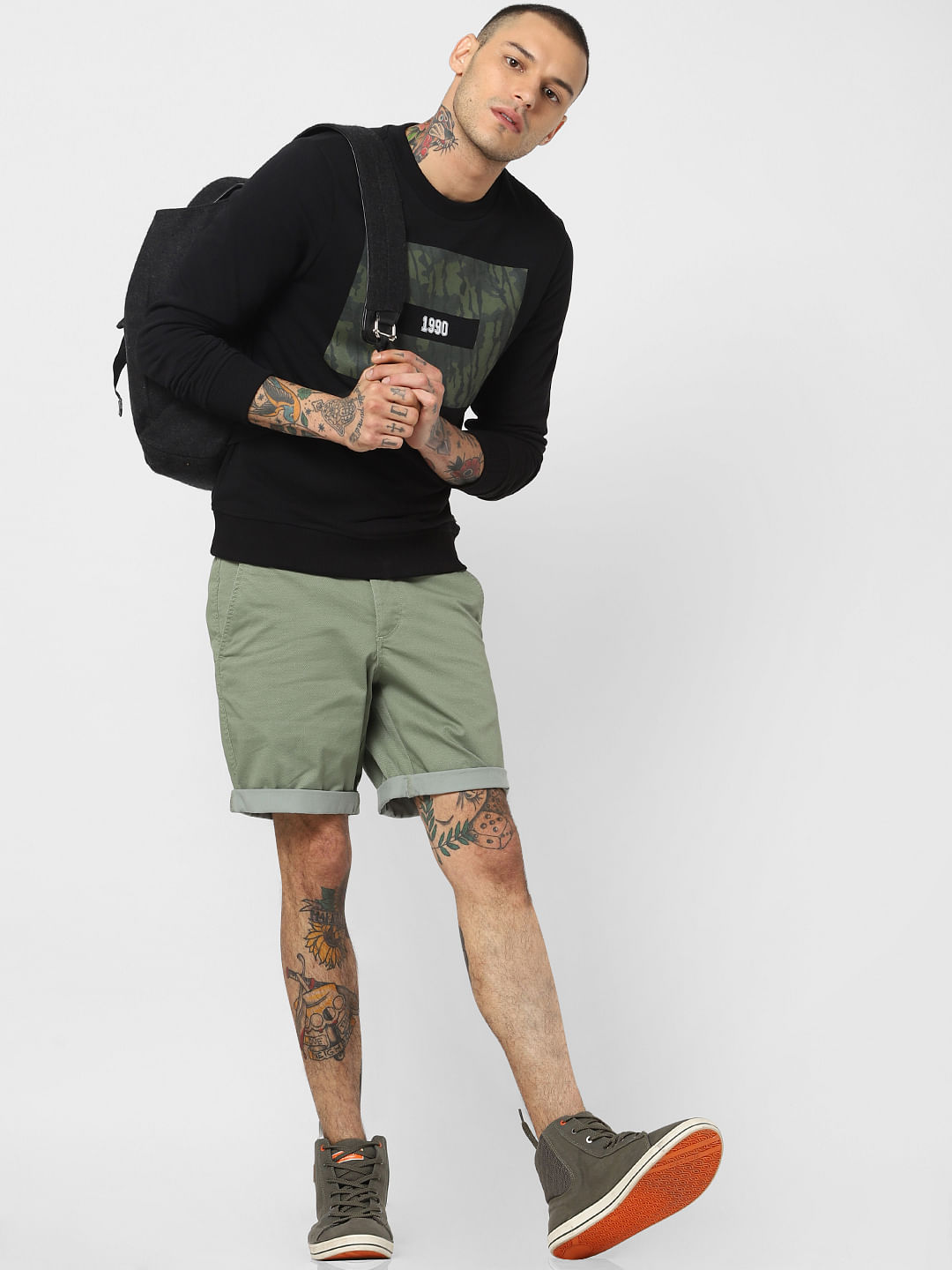 Black Camo Patch Print Sweatshirt - S