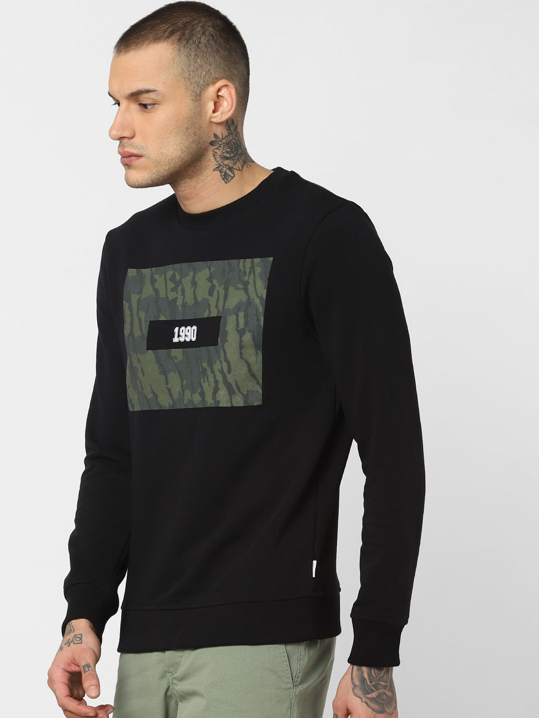 Black Camo Patch Print Sweatshirt