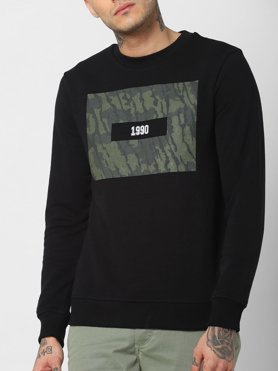Black Camo Patch Print Sweatshirt