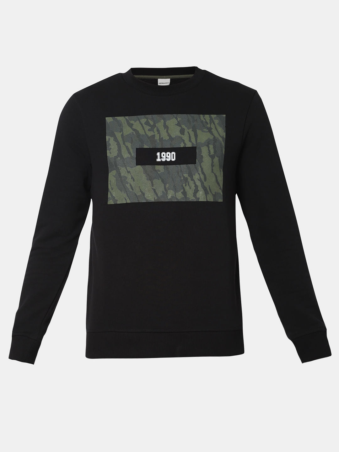 Black Camo Patch Print Sweatshirt