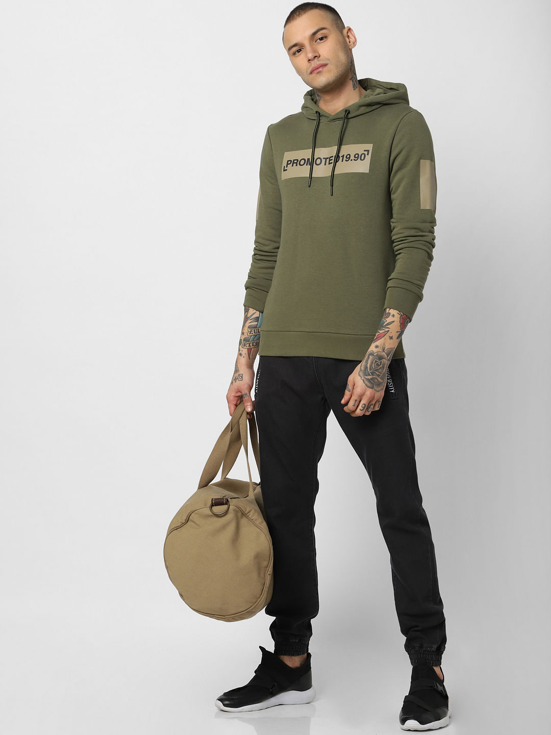 Green Patch Print Hooded Sweatshirt - S