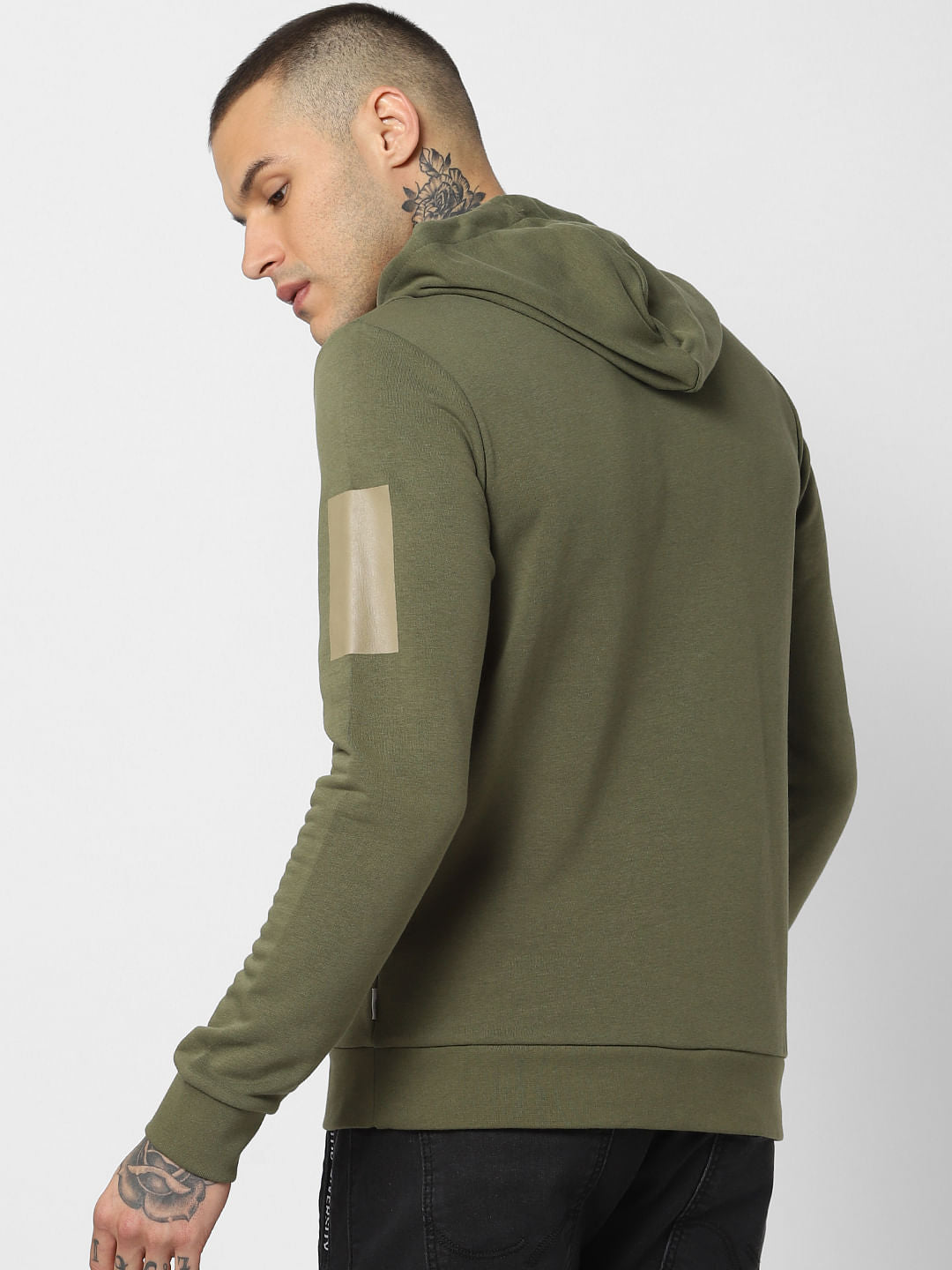 Green Patch Print Hooded Sweatshirt