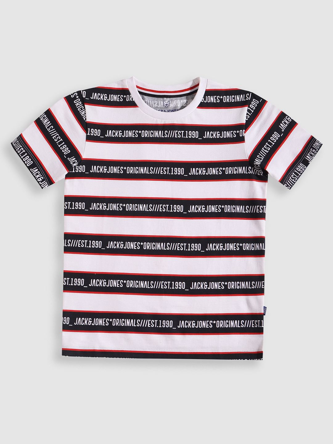 Boys White Striped Crew Neck T-Shirt - 128/8Y