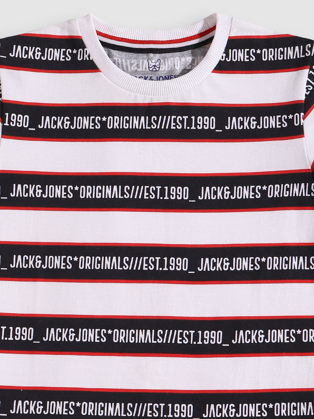 Boys White Striped Crew Neck T-Shirt