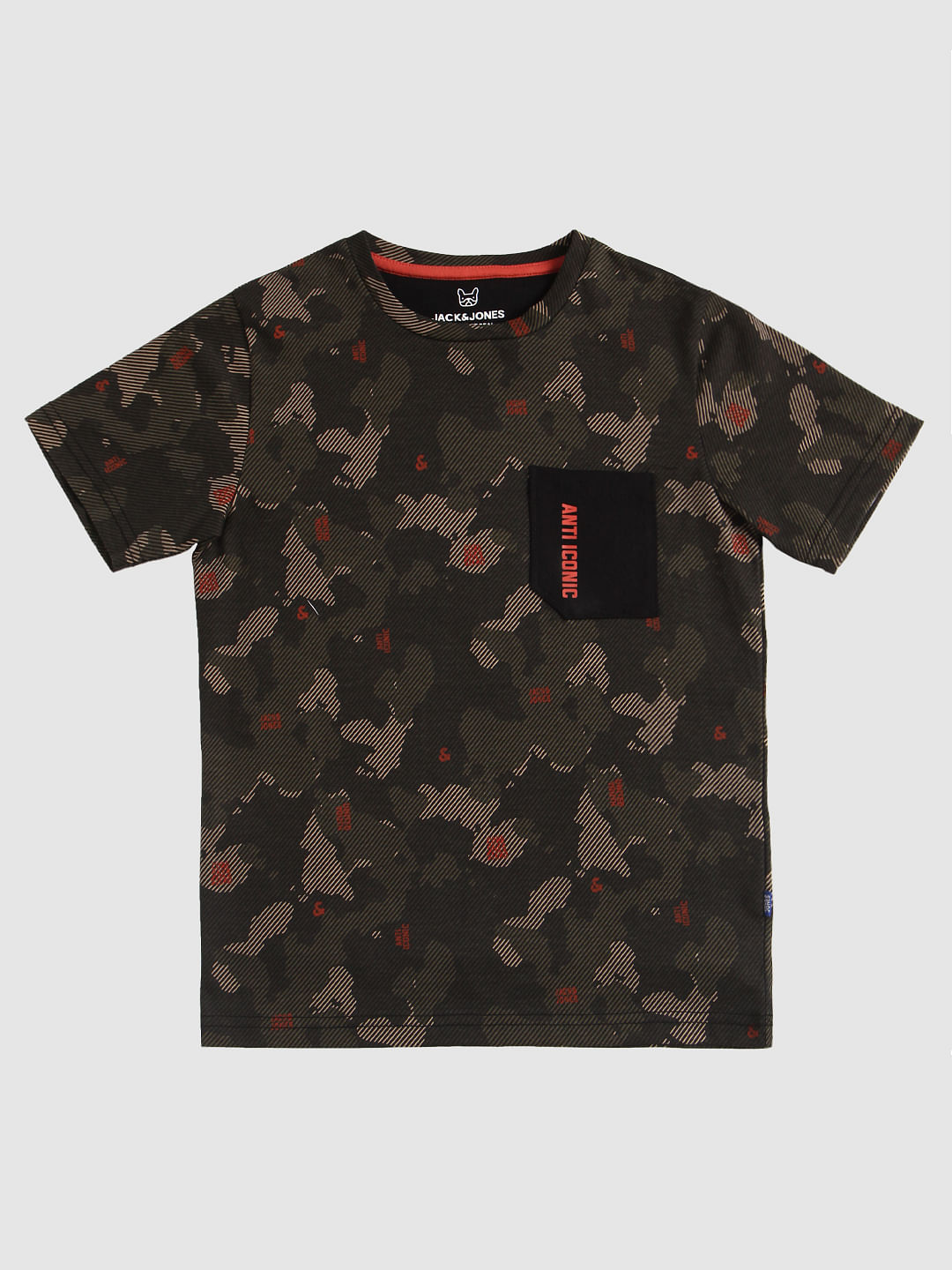 Boys Green Camo Print Crew Neck T-Shirt - 128/8Y