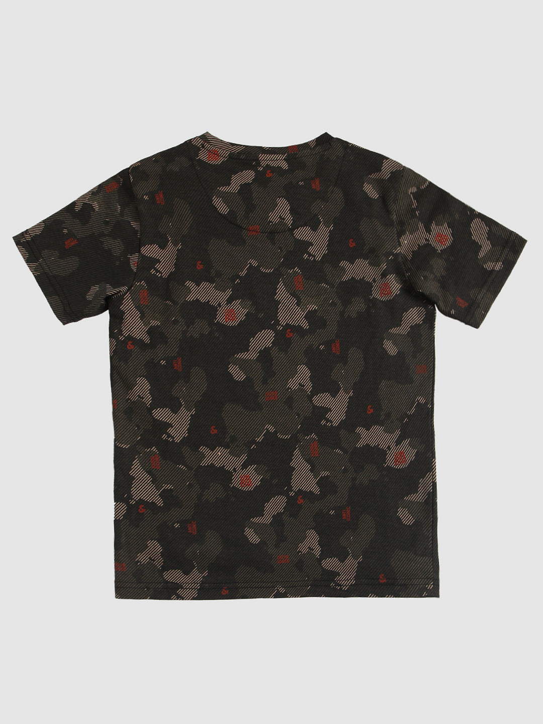 Boys Green Camo Print Crew Neck T-Shirt