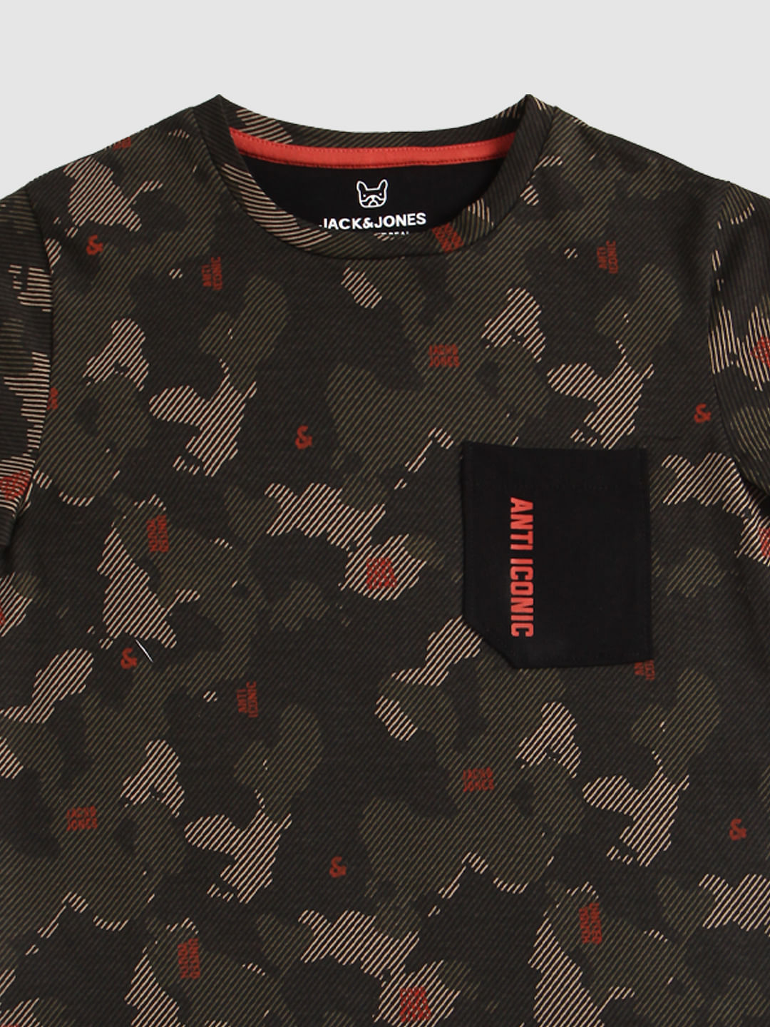 Boys Green Camo Print Crew Neck T-Shirt