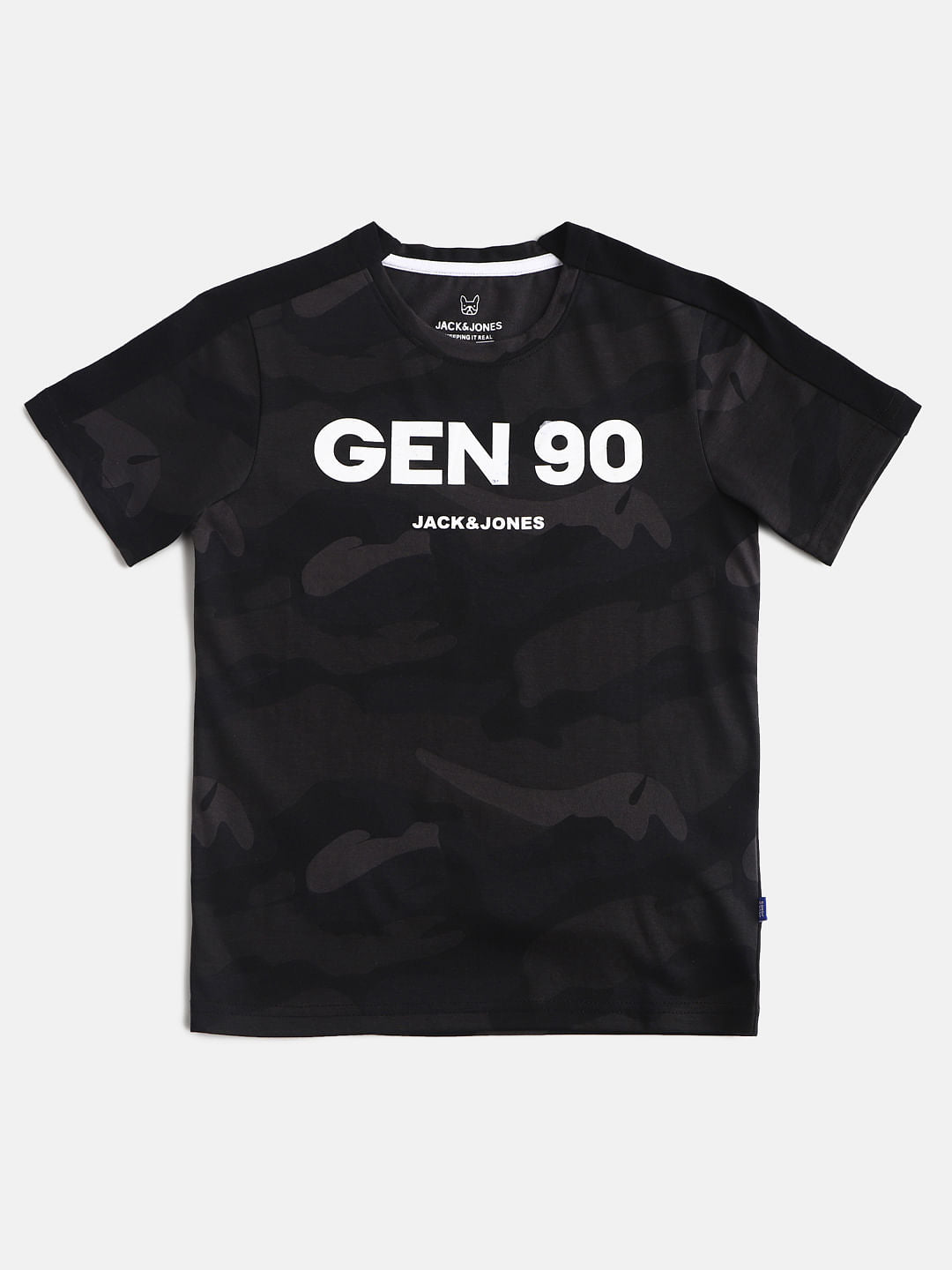 Boys Black Camo Crew Neck T-shirt - 128/8Y