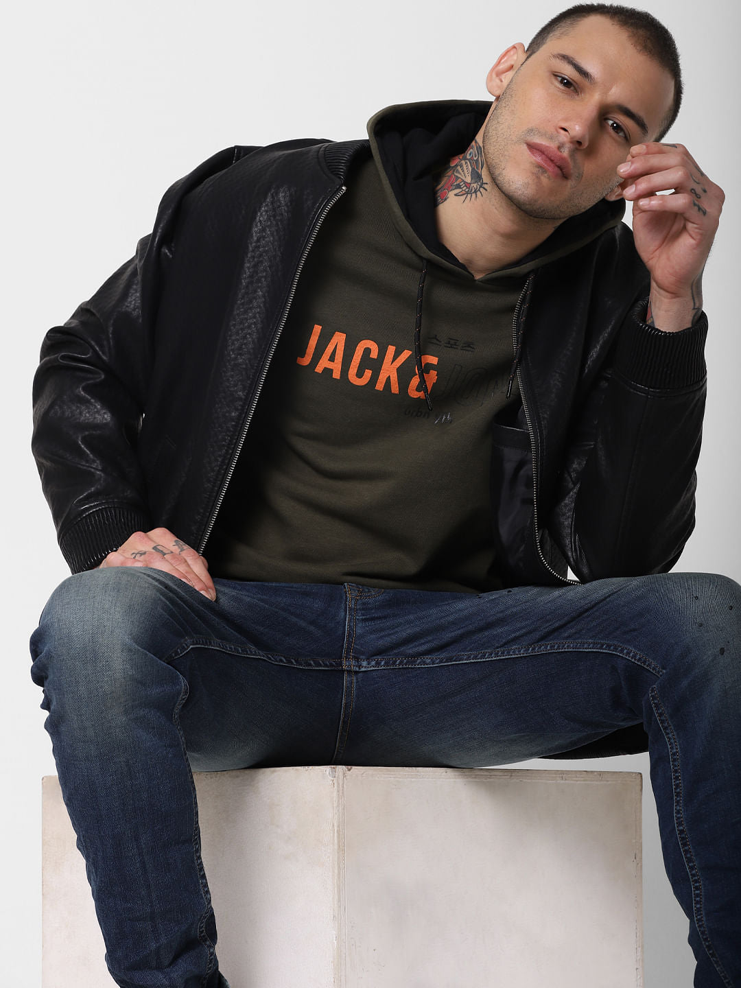 Green Logo Print Hooded Sweatshirt