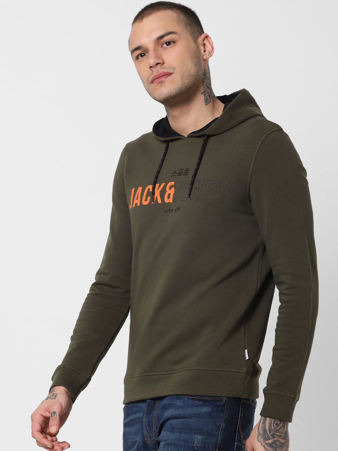 Green Logo Print Hooded Sweatshirt