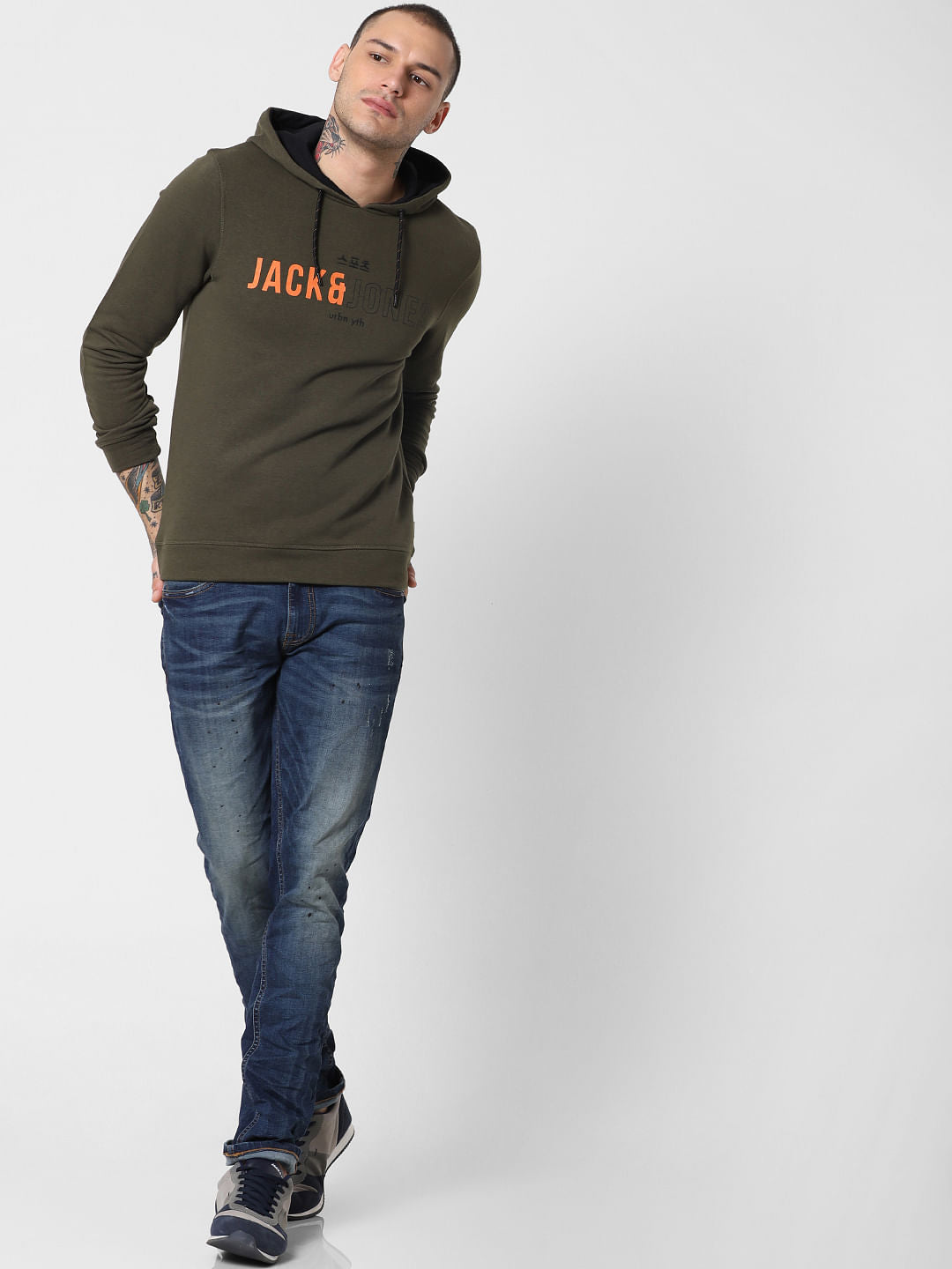 Green Logo Print Hooded Sweatshirt