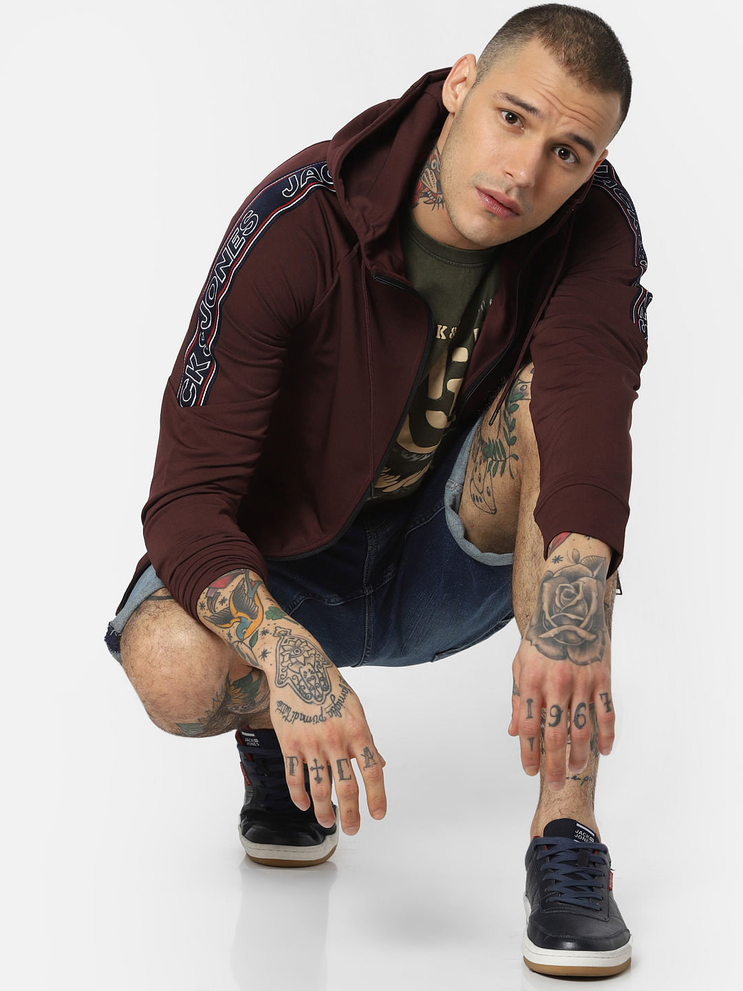 Dark Brown Tape Detail Hooded Sweatshirt - S