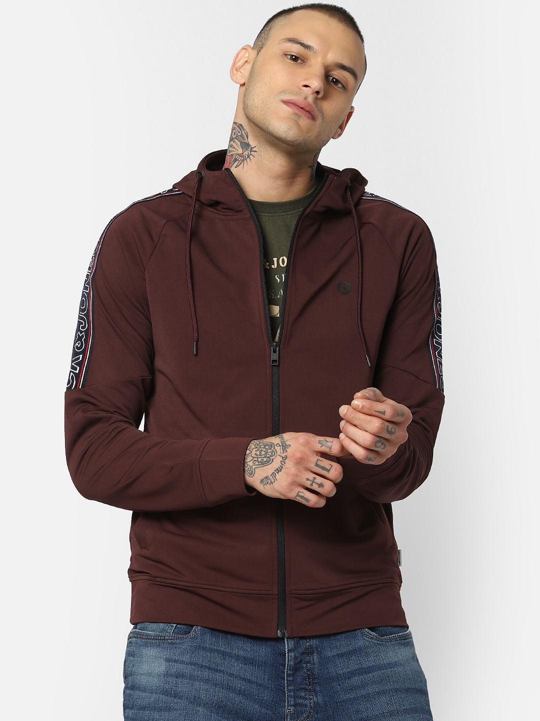 Dark Brown Tape Detail Hooded Sweatshirt