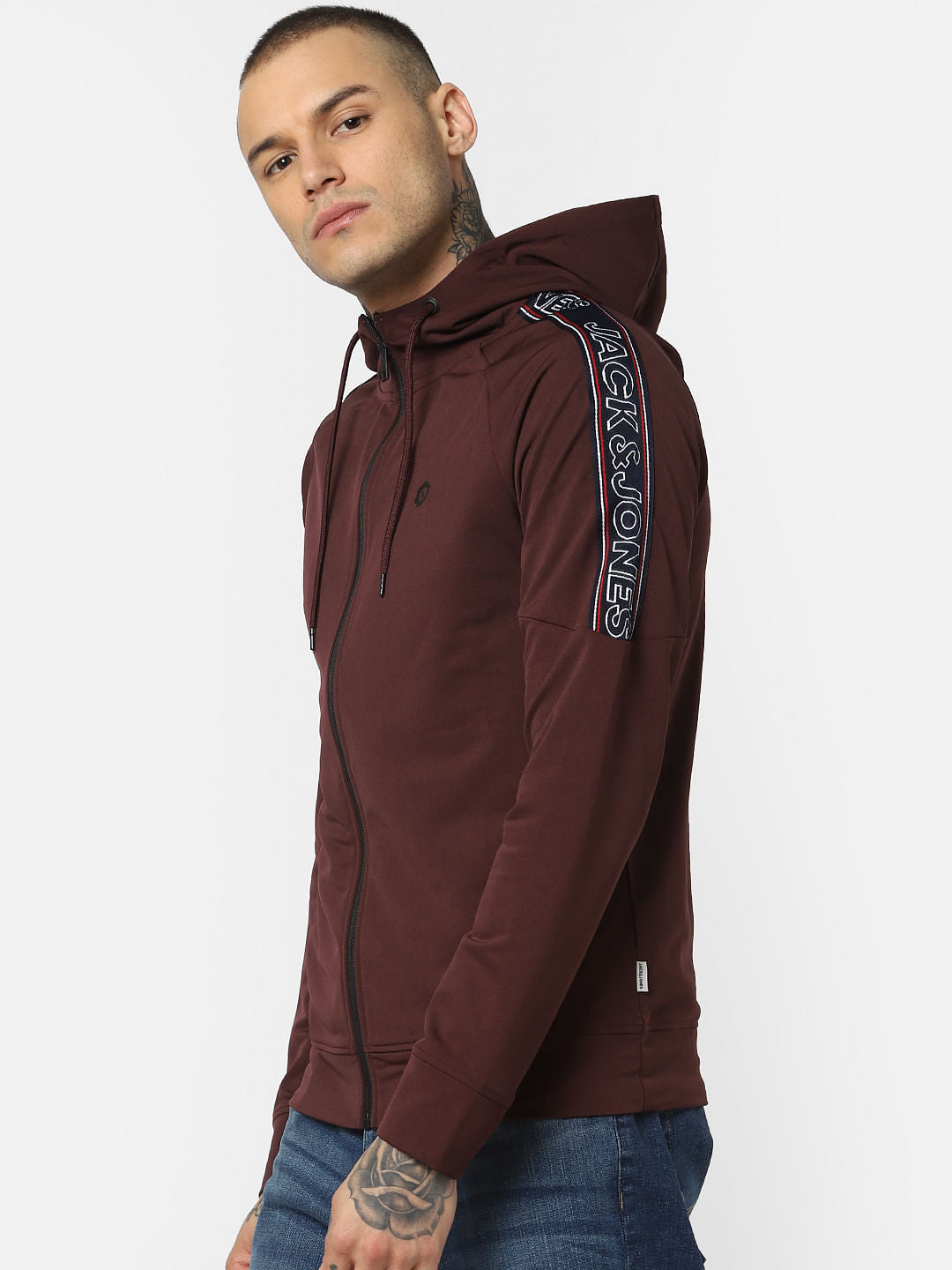 Dark Brown Tape Detail Hooded Sweatshirt