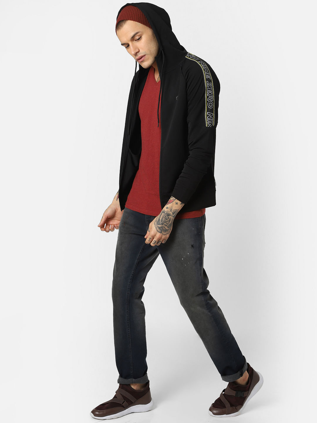 Black Tape Detail Hooded Sweatshirt - S