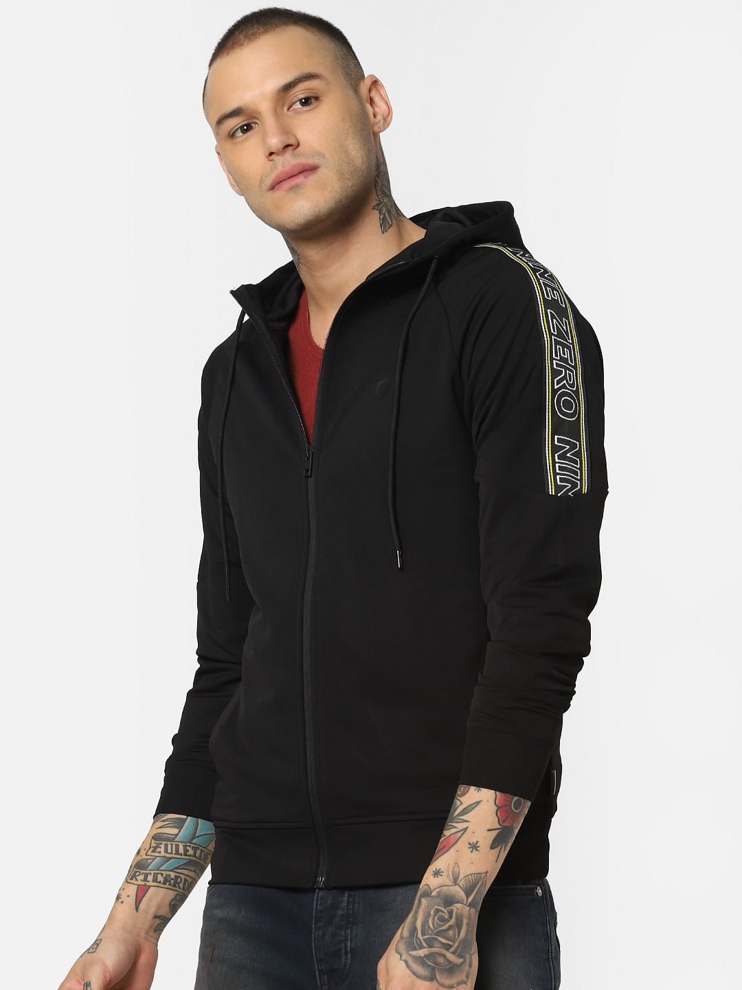 Black Tape Detail Hooded Sweatshirt