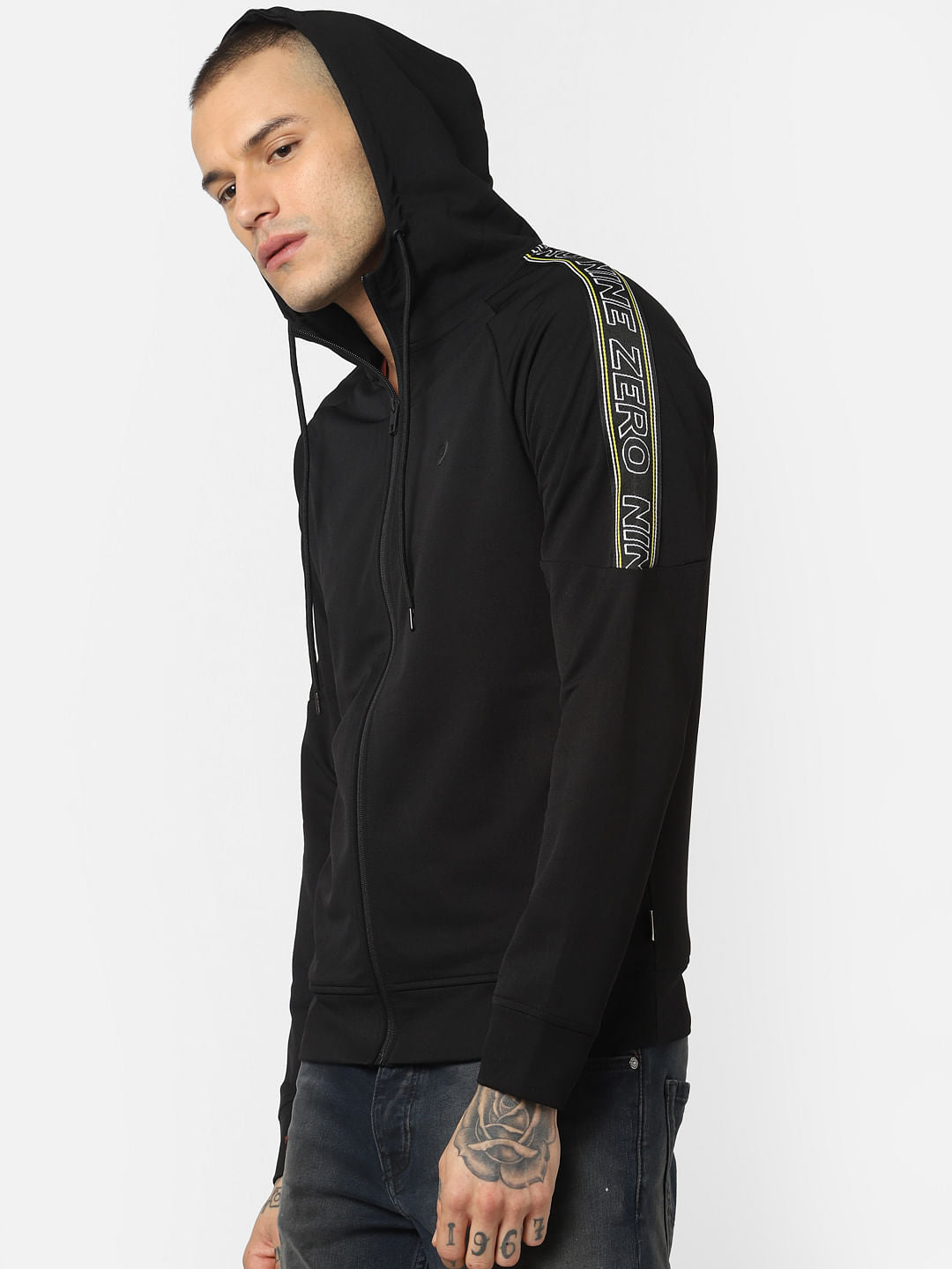 Black Tape Detail Hooded Sweatshirt